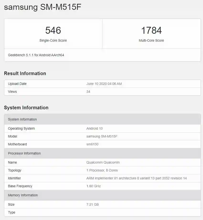 三星新机现身Geekbench，搭载骁龙八核处理器，配备8GB内存