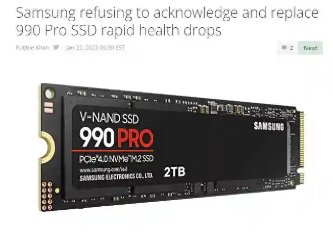 三星旗舰SSD 990 PRO被曝出健康度下降过快问题，官方拒绝质保